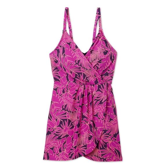 LANDS’ END Ladies’ Swim Dress Medium Purple Floral Built-in One Piece Swimsuit - Picture 7 of 16